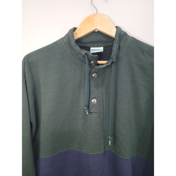 Cheetah Mervyns Colorblock Pullover Vtg Sweatshirt Men's Size L Green Navy - Picture 2 of 6